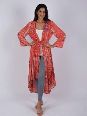 Sacred Threads Long Red Patchwork Duster